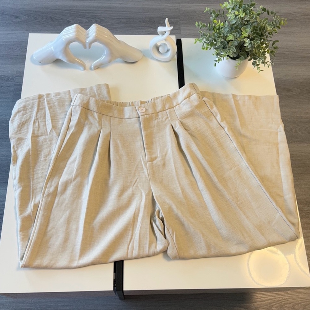 SHEIN Curve 0XL Linen-Look 2-Piece Set - Asymmetrical Wrap Vest & Wide-Leg Pants - Picture 7 of 14